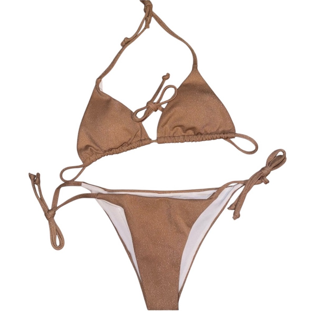 Tan Shimmery Brown Triangle Cheeky Bikini Set - Medium